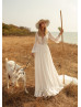 Long Sleeves Ivory Lace Chiffon Boho Wedding Dress